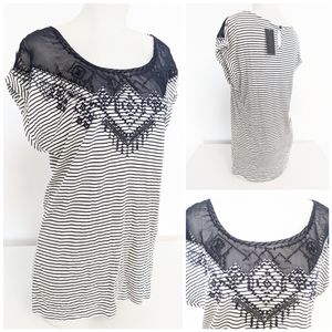 NWT Dark Blue Stripe Boho Stretch Top Sz M